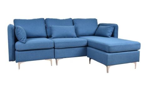 Maddox 3 Seater Sofa Chaise with Arms Blue