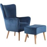 Scandi Velvet Chair with Ottoman Blue