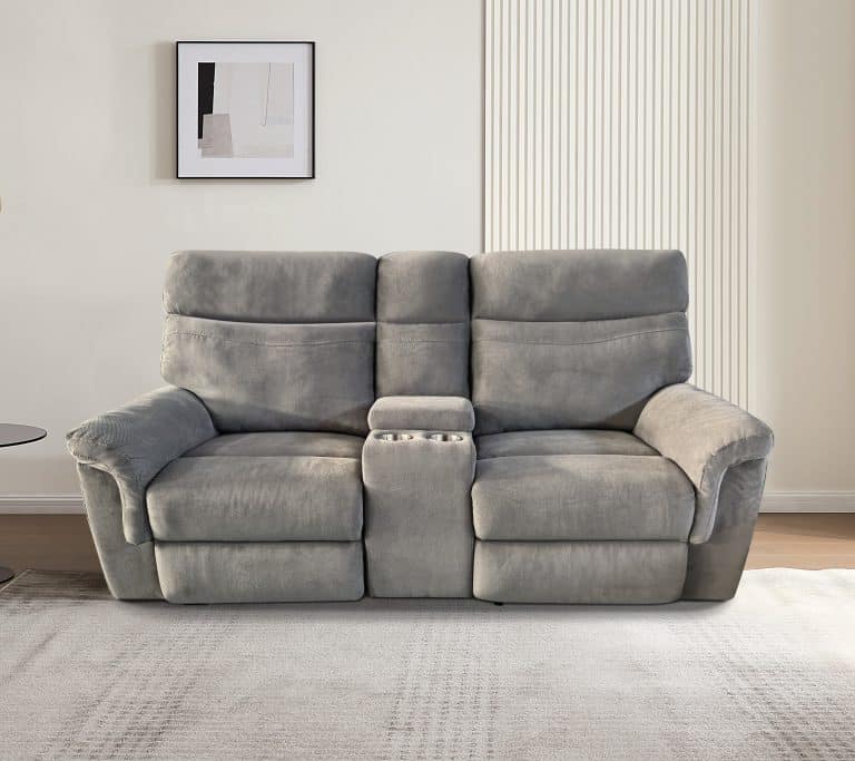 two seater sofa in light grey on a carpet