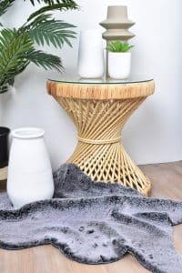 SLF Side Table Rattan Natural with Glass 45x50cm