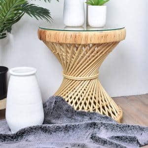 SLF Side Table Rattan Natural with Glass 45x50cm