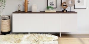 sideboard buffet table with wall art and area rug