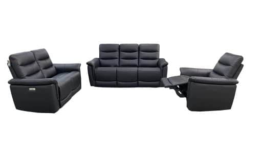 SLF Lyon 3 Seat Leather Recliner Black 200x95x102cm - Image 2