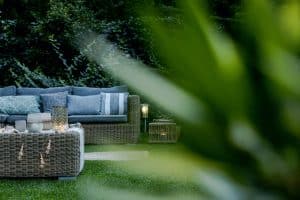 Outdoor modern designed living room in the evening