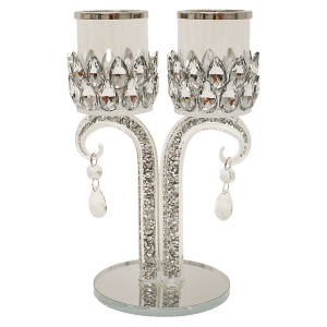 Tealight Holder 2 Cup Tall with Silver Crush Stem 