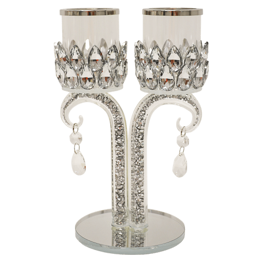 Tealight Holder 2 Cup Tall with Silver Crush Stem 
