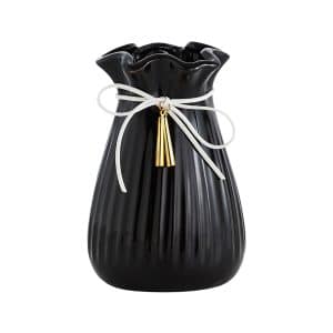 Vase Ceramic Bag With Ribbon Black 15CM