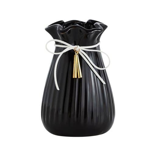 Vase Ceramic Bag With Ribbon Black 15CM