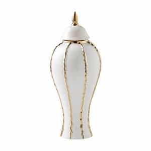 Temple Jar Ceramic White & Gold 17.5X42CM