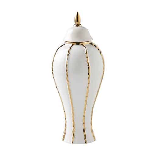 Temple Jar Ceramic White & Gold 17.5X42CM