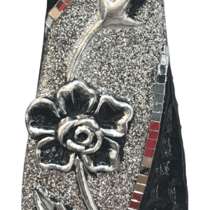 Vase Ceramic Black Square with Silver Flower 30CM