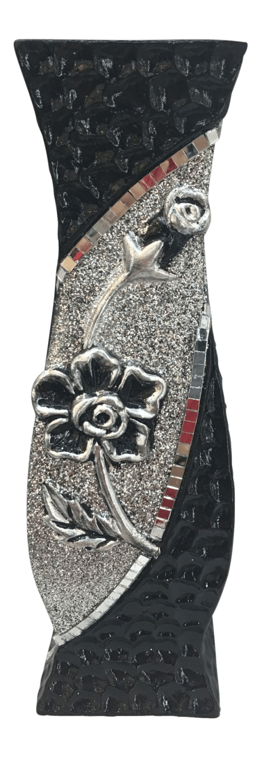 Vase Ceramic Black Square with Silver Flower 30CM