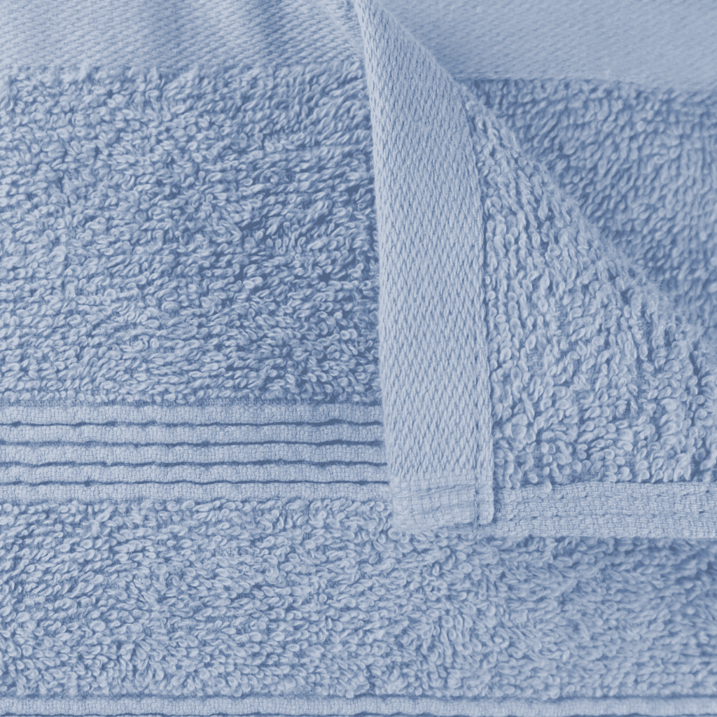 light blue towel with one corner turned over