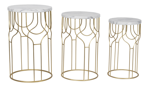 Table Kissa Round White Marble Gold Frame Set of 3