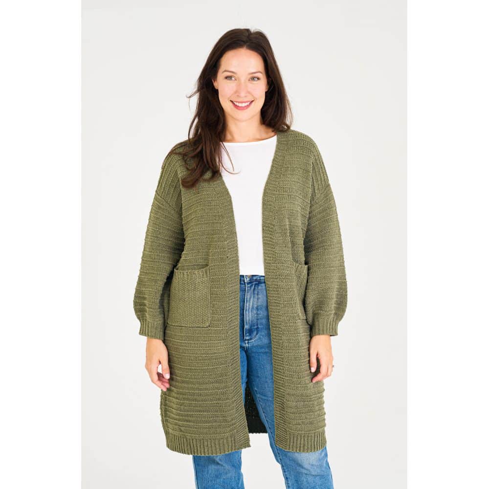 Cardigan Chenille Balloon Sleeve Khaki S M Living Emporium