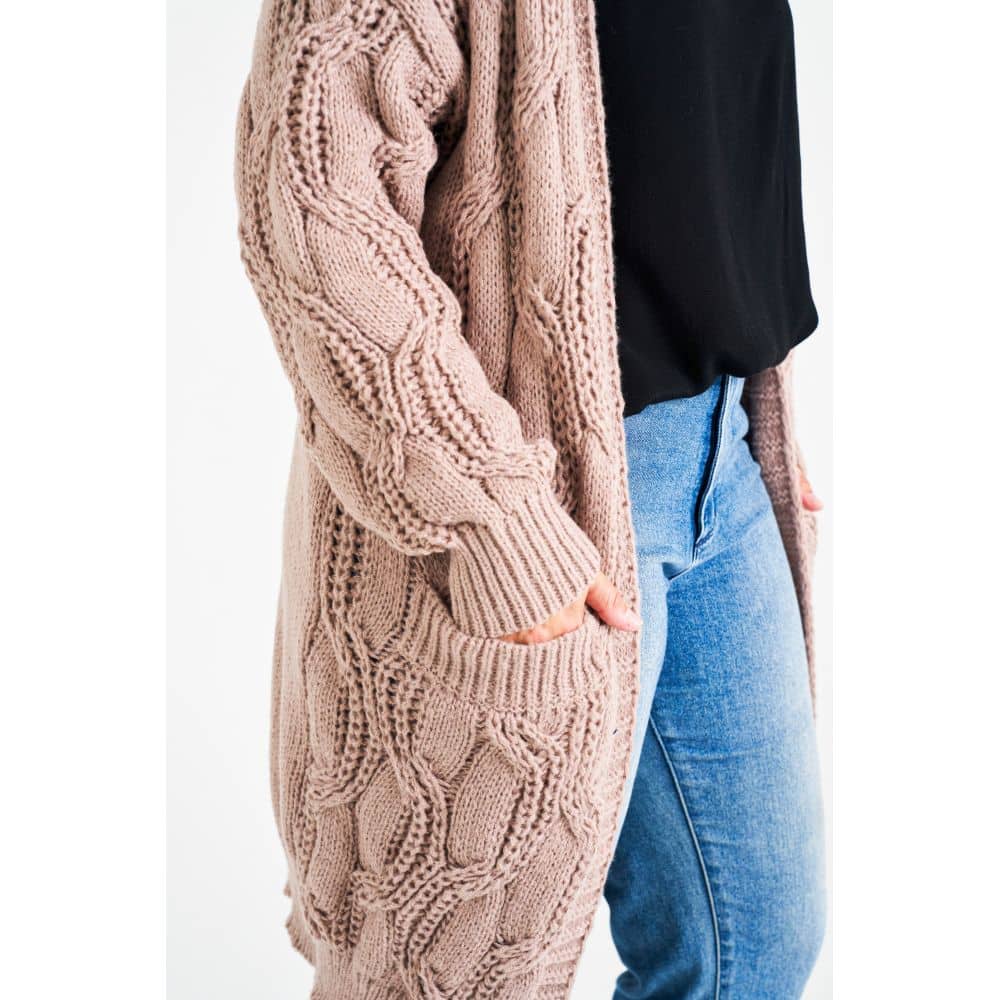 Cardigan Chenille Chunky Geo Taupe M L Living Emporium