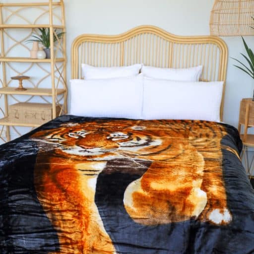 Casa Rosso Mink Blanket Tiger on Black QB 200x240cm