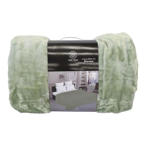 Casa Rosso Mink Blanket Sage Green QB 200x240cm - Image 3