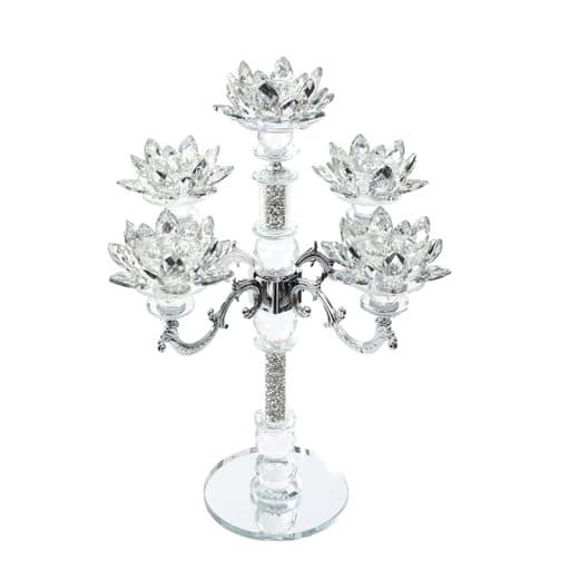 Crystal Lotus Candelabra 5 Arms 42cm 
