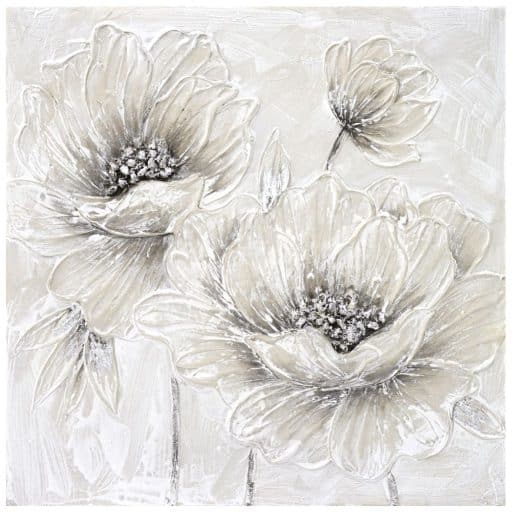Canvas Oil White Poppy With Silver Buds 80x80cm
