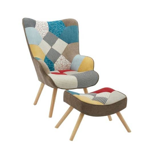 Scandi Patchwork Chair With Ottoman 2pc