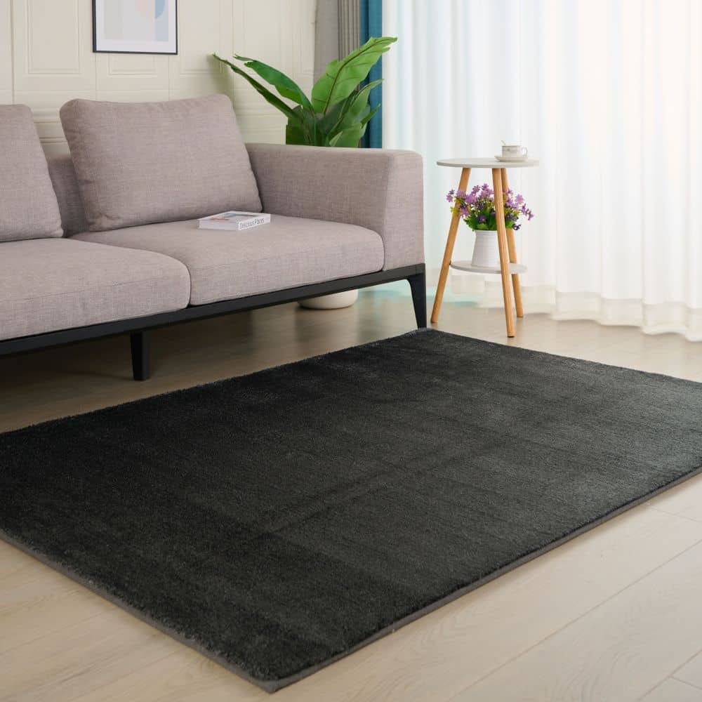 charcoal rug in living room