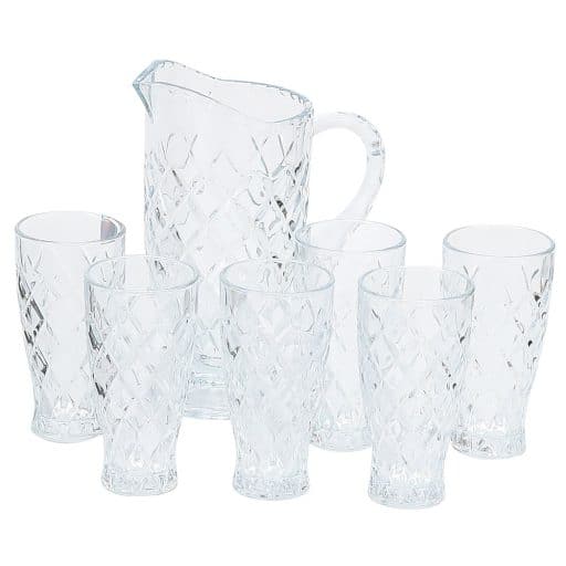 Diamond Cut Chunky Jug & Glass Set 7pc