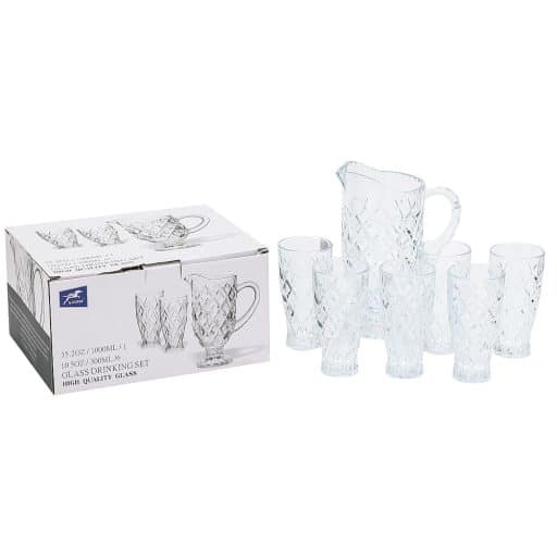 Diamond Cut Chunky Jug & Glass Set 7pc - Image 2