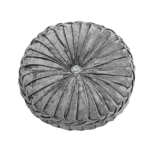 Round Crushed Velvet Cushion with Jewel Centre 35cm - Silver