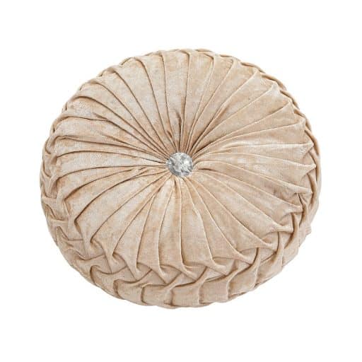 Round Crushed Velvet Cushion with Jewel Centre 35cm - Champagne