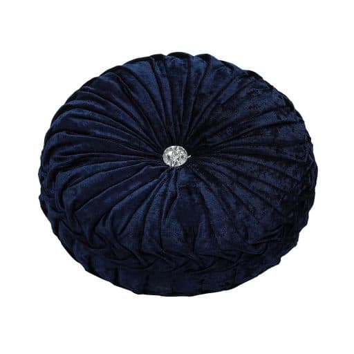 Round Crushed Velvet Cushion with Jewel Centre 35cm - Navy