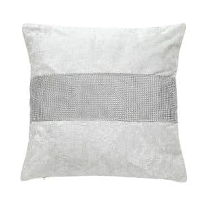 Crushed Velvet Cushion With Diamante Strip 40cm - White
