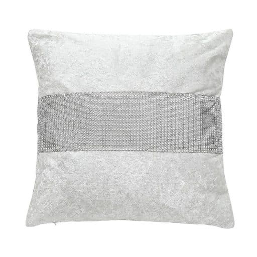Crushed Velvet Cushion With Diamante Strip 40cm - White