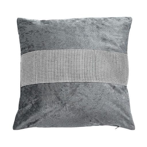 Crushed Velvet Cushion With Diamante Strip 40cm - Silver