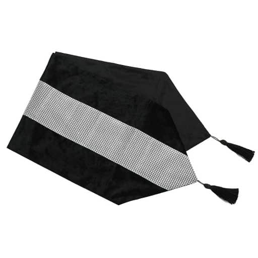Table Runner Velvet with Diamante Strip 33x180cm - Black