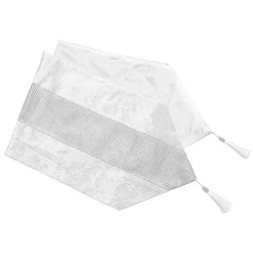 Table Runner Velvet with Diamante Strip 33x180cm - White