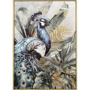 Framed Peacock With Glitter 70x100cm