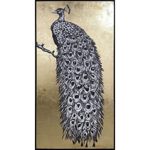 Framed Peacock On Gold 80x150cm