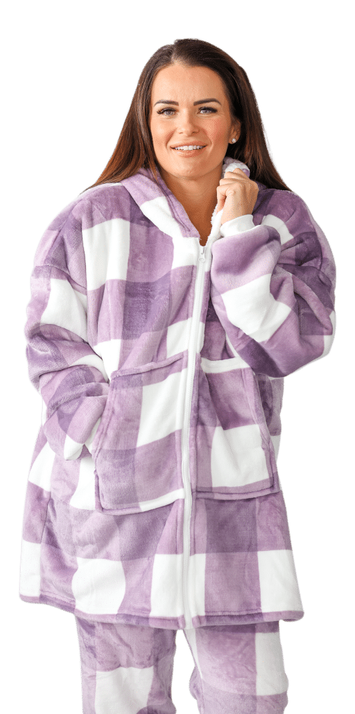 Casa Rosso Hoodie with Zip Surf Check Mauve - Image 3