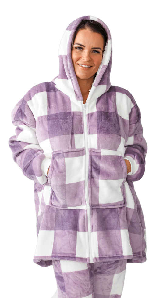 Casa Rosso Hoodie with Zip Surf Check Mauve