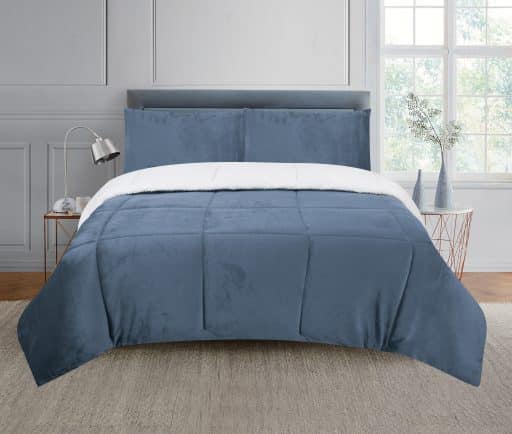 CR Flannel & Sherpa Comforter Set Blue King 240X240CM
