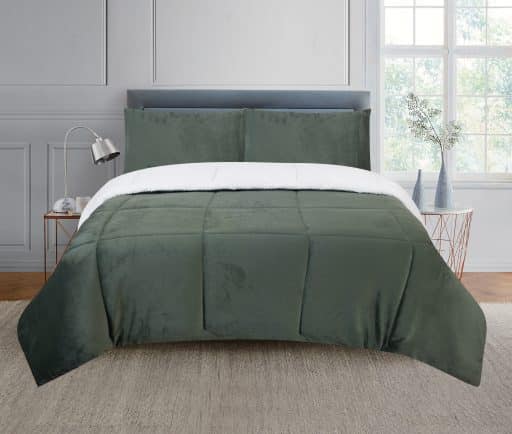 CR Flannel & Sherpa Comforter Set Green Queen 210X210CM
