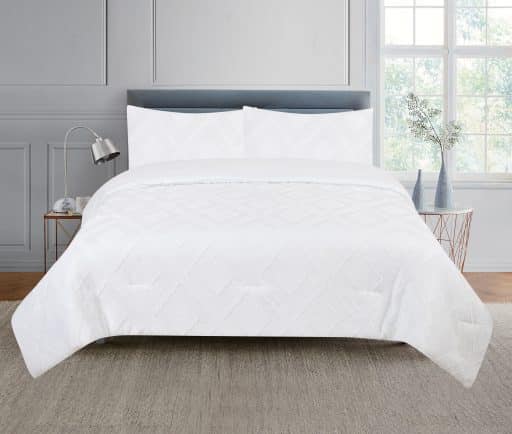 CR Jacquard Fringe Comforter Set White Queen 210cmx210cm