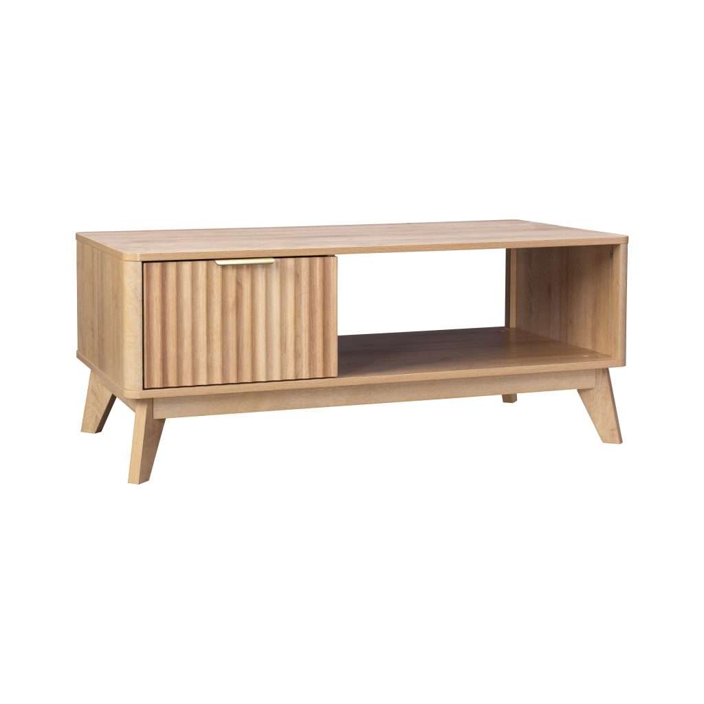 Wooden coffee table with storage and modern design