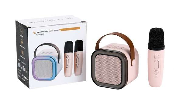Colorful karaoke sound system with microphone.