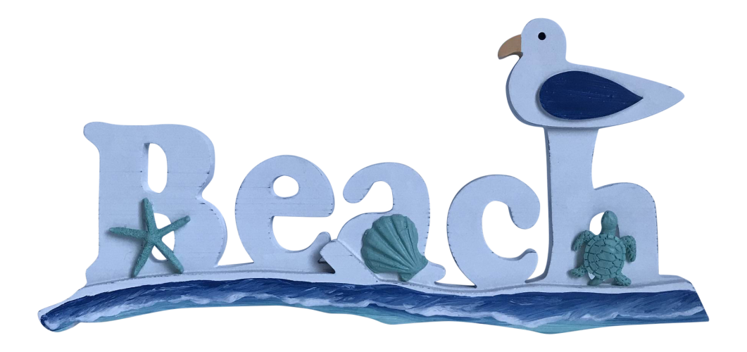 Decorative beach sign with sea creatures