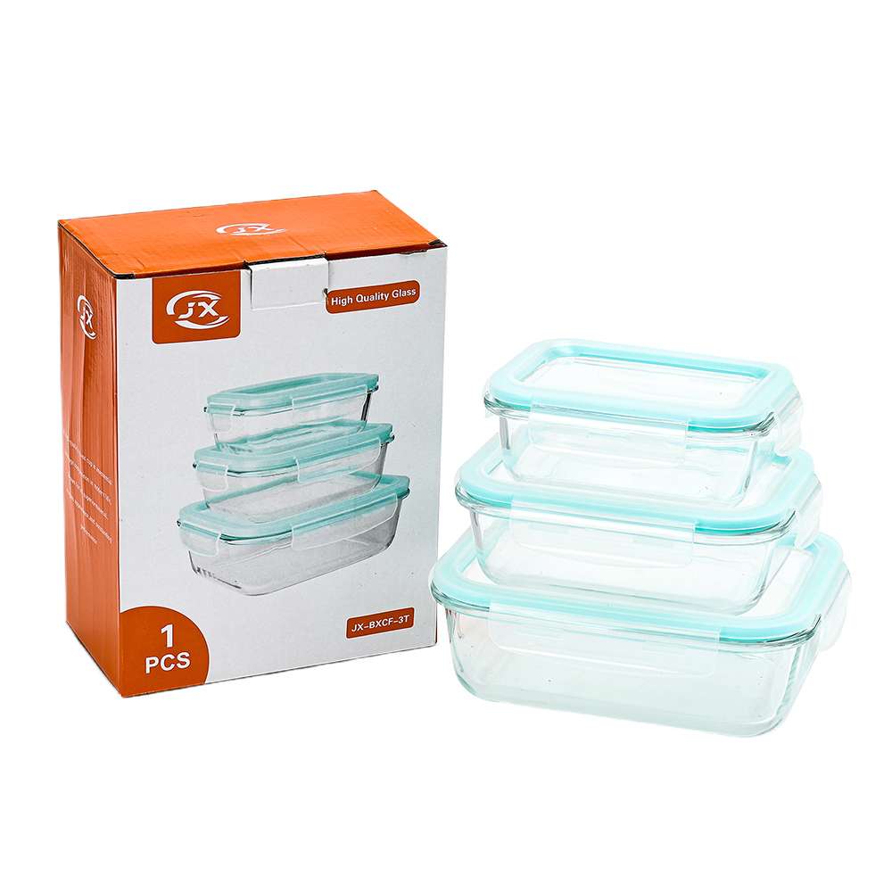Set of glass storage containers with lids