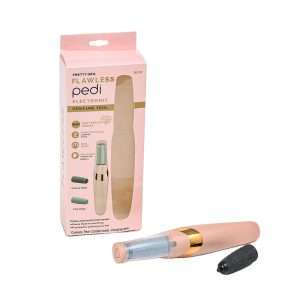 Pink electronic pedicure tool with replacement roller head and packaging