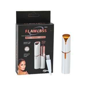 Flawlbss facial hair remover with packaging and cleaning brush