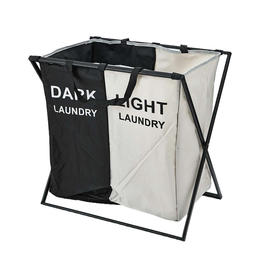 Dual-compartment dark and light laundry sorting hamper